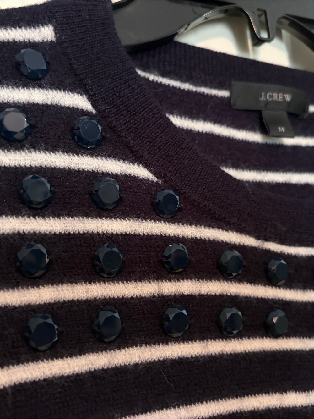 J. Crew Navy & White Striped Crewneck Sweater with Stud Accents - Picture 3 of 4
